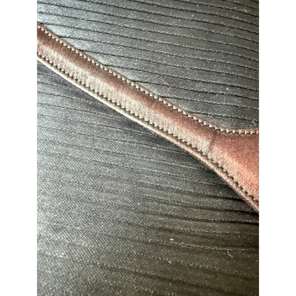 Lederer de Paris Vintage Black Pleated Silk Envelope Clutch Brown Leather Trim